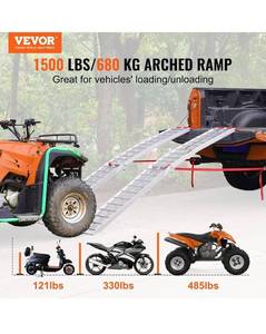 lot 10080 image: VEVOR Aluminum Ramps, 1500 lbs Folding Loading Ramps for Pickup Trucks Bed, Trailers Ramp with Load Straps for Dirt Bike, UTV, ATV, Trucks, Lawn Mowers, Snowblower, Cargo Trailer, 89L x 12W, 2 Pcs