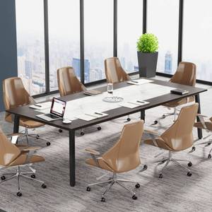 lot 10200 image: Tribesigns 6.56 FT Conference Table, 78.74 L x 39.37 W x 29.53 H Inches Large Meeting TablePodcast Table for 10 People, Business Wooden Training Table with Strong Metal Frame for Office Conference