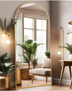 lot 10203 image: Floor Mirror, Full Length Mirror with Stand, Arched Wall Mirror, 28x71Mirror Full Length, Gold Floor Mirror Freestanding, Wall Mounted Mirror for Bedroom Living Room, Gold Mirror Undamaged, Checked