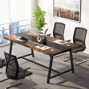 lot 10206 image: Tribesigns 6FT Rectangle Conference Table, 70.87 Inches Long Meeting Table for Conference Room, Vintage Wood Office Executive Desk with Strong Metal Frame for 6 People (Rustic Brown)