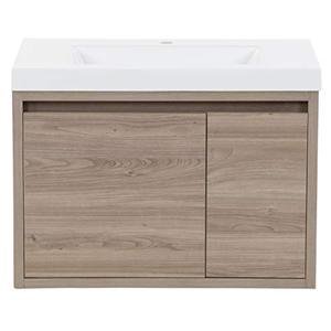 lot 10207 image: Spring Mill Cabinets Kelby 30 Inch Modern Floating Bathroom Vanity with White Single Sink Top, 1-Door Cabinet, 1 Soft-Close Drawer, 30.5 W x 18.75 D x 22.25 H, Forest Elm&nbsp
