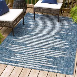 lot 10214 image: Zolak Berber Stripe Geometric BlueIvory 5 ft. x 8 ft. IndoorOutdoor Area Rug