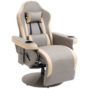 lot 10227 image: HOMCOM Manual Recliner Armchair PU Leather Lounge Chair wAdjustable Leg Rest, 135° Reclining Function, 360° Swivel, Cup Holder and, Storage Pocket
