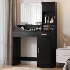 lot 10257 image: MIRROTOWEL Vanity Desk with Mirror and LED Light Strip,Dressing Table with Large Drawer, 3 Level Storage Dresser &amp 3 Lighting Modes Adjustable Brightness, Suitable for Bedroom&nbsp