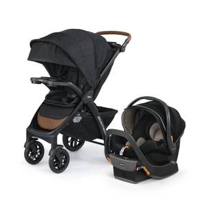 lot 10275 image: Chicco Bravo Primo Trio Travel System, Quick-Fold Stroller with Chicco KeyFit 35 Zip Extended-Use Infant Car Seat and Stroller Combo  SpringhillBlack