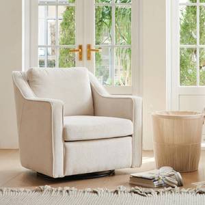 lot 10293 image: COLAMY Upholstered 360° Swivel Accent Chair with Track Arms, Thick Padded Arm Chair with Solid Metal Base, Comfortable Mid-Century Sofa Chair Modern Reading Chair for Living Room and Bedroom, Beige&nbsp