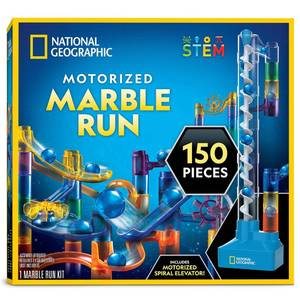 lot 1688 image: National Geographic Marble Run with Motorized Elevator - 150-Piece Marble Maze Kit with Motorized Spiral Lift, 30 Marbles, Storage Bag & More, Perpetual Motion Machine, Marble Game, Kids Physics Toys