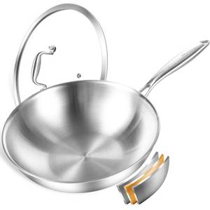 lot 1689 image: DELARLO Tri-Ply Stainless Steel Wok, 12.5 inch Induction Wok, Flat Bottom Wok with Lid, Wok for Induction Cooktop, Wide and Deep Stainless Wok, 12 Stir Fry Pan for Glass Top Stove Up to 600��