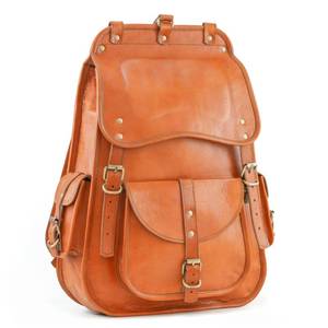 lot 1693 image: Handmade World Vintage Full Grain 21 Inch Leather Laptop LARGE Backpack Casual Bookbag Daypack Travel Rucksack (Tan) - Retail $89.98