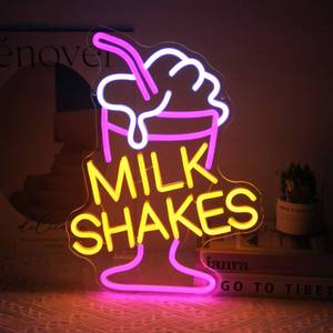 lot 1701 image: Milk Shakes Neon Signs Ice Cream Neon Sign Milk Tea LED Neon Light Frozen Yogurt Neon Signs for Wall Food Drink Restaurant Lights Neon Wall Decor Light Up Signs for Dessert Shop Bar Decor