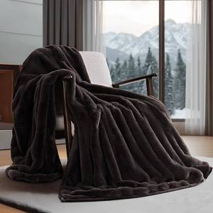lot 1714 image: EVERGRACE Soft Luxury Faux Rabbit Fur Throw Blanket for Couch, Cozy Fluffy Channel Throw Blanket for Bed, Fuzzy Warm Thick Mink Blanket with Reversible Velvet for Winter, Chocolate, 60x80, 820GSM