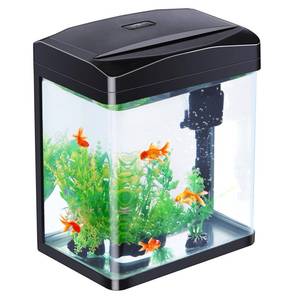 lot 1724 image: SANOSY 2 Gallon Aquarium Starter Kit Small Glass Betta Fish Tank Desktop Mini Fish Bowl for Shrimp Goldfish with Filter Pump LED Light