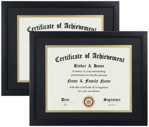 lot 1725 image: ELSKER&HOME 8.5x11 Certificate Frame - Classic Black Color Frame - Displays Diploma 8.5x11 Inch with Mat - 11x14 Inch Without Mat - For DocumentPhoto(2 Pack, Matte Black with Gold Rim)