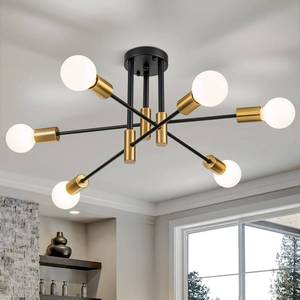 lot 1731 image: BrkNit 6-Light Modern Sputnik Chandeliers, Black Gold Semi Flush Mount Ceiling Light Fixture, Industrial Farmhouse Kitchen Lighting Fixtures Ceiling Mount for Living Room Bedroom