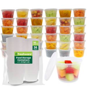 lot 1735 image: Freshware Food Storage Containers 36 Set 16 oz Plastic Deli Containers with Lids, Slime, Soup, Meal Prep Containers  BPA Free  Stackable  Leakproof  MicrowaveDishwasherFreezer Safe