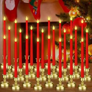 lot 1745 image: MTLEE 32 Pcs Red Flameless Taper Candle Battery Operated with Holders LED Window Candle Light Flickering Faux Candlesticks Taper Candle for Table Centerpiece Halloween Christmas Party Decorations