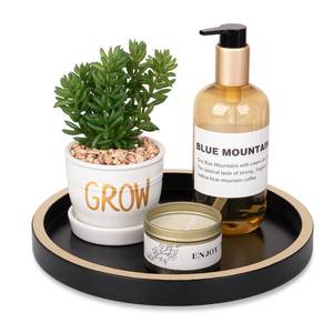lot 2095 image: Bathroom Counter Tray Wooden Decorative Tray Round Perfume Tray Kitchen Soap Organizer Vanity Storage for Candle, Sink, Home Decor, 9 Inch, Black