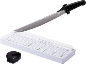 lot 2099 image: TIANSE Paper Trimmer 12�� 8 to 12 Sheet Capacity Paper Cutter Guillotine with Safety Blade Lock Heavy Duty Plastic Base Paper Cutting Board for Home Office School White