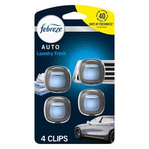 lot 2107 image: Febreze Car Air Freshener Vent Clip Laundry Fresh Scent, .07 oz. Car Vent Clip, Pack of 4