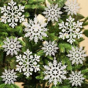lot 2113 image: A 36pcs Snowflakes-Christmas Tree Decorations, Snowflake Ornaments for Tree, Plastic Glitter White Snow Flakes Ornaments, Christmas Indoor Winter Wonderland Decor