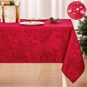 lot 6008 image: Mebakuk Christmas Jacquard Tablecloth Waterproof Elegant Damask Floral Pattern Table Cloth, Heavy Weight Wipeable Wrinkle Free Table Covers for Dinner or Daily Uses (Red, 60 x 144 (12-14 Seats))