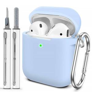 lot 6014 image: Woyinger for AirPods Case Cover, Come with Cleaner Kit, Soft Silicone Protective Cover with Buckle, Compatible with Apple AirPods 2nd 1st Generation Charging Case, Front LED Visible, Sky Blue