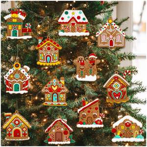 lot 6017 image: Gingerbread House Ornaments Christmas Tree Decoration - 12pcs Gingerbread House Christmas Decorations Hanging Ornaments for Holiday Christmas Tree Home Decor