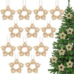 lot 6034 image: Marsui 24 Pcs Christmas Wood Star Ornaments Boho Tree Ornaments Wooden Bead Hanging Star Decorations Farmhouse Natural Rustic Small Boho Holiday Minimalist for Neutral Xmas Tree Hanging Party Decor