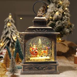 lot 6042 image: Christmas Snow Globe Lantern Musical Lighted with Timer,Spinning Santa Claus Water Lantern Glittering Holiday Decor Gift, Battery Operated&USB Glitter Lantern (Santa Claus and Christmas Tree)
