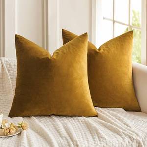 lot 6043 image: MIULEE Pack of 2 Mustard Yellow Pillow Covers 20x20 Inch Decorative Velvet Throw Pillow Covers Modern Soft Couch Throw Pillows Farmhouse Home Decor for Fall Sofa Bedroom Living Room