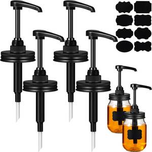 lot 6045 image: 4 Pack Mason Canning Jar Syrup Dispenser Coffee Syrup Dispenser Pump Lids Set with Labels and Pen Honey Dispenser Syrup Pump for 16 oz Regular Mouth Mason Canning Jars