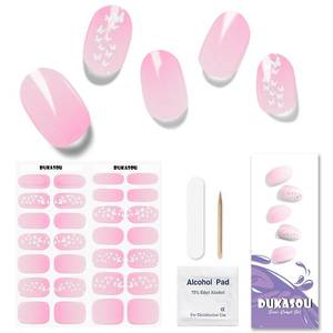 lot 6049 image: DUKASOU Semi Cured Gel Nail Strips, 28pcs Real Nail Polish Art StickersWraps Need UV Light, Includes Prep Pads, Nail File & Wood Stick, Sticker Nails for Women Girls Kids DIY��Gradient Pink