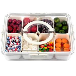 lot 6052 image: Snackle Box Container, Divided Serving Tray with Lid and Handle, Snack Box Charcuterie Container for Portable Snack Platters, Clear Organizer for Fruits Snacks, Perfect for Road Travel Picnic Party