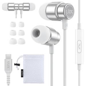 lot 6357 image: UliX Rider USB C Headphones, Magnetic USB-C Earbuds for iPhone 16 15 Pro Max Plus Samsung Galaxy S24 S23 Ultra S22 S21 FE S20 Z Flip 3 Fold 4 A53 A54, USB Type C Earphones - White