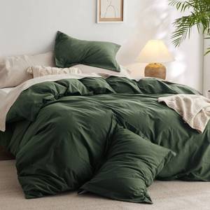lot 6359 image: Bedsure 100% Washed Cotton Duvet Cover King Size - Olive Green Minimalist Cotton Duvet Cover Linen Like - 3 Pieces Plain Simple Cotton Duvet Cover Set with 2 Pillow Shams (Olive Green, King, 104x90)