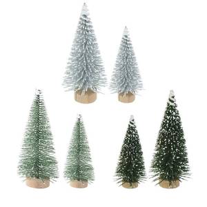 lot 6360 image: Yahpetes Miniature Christmas Tree 6 Pcs Pine Trees Sisal Trees Snow Frost Ornaments with Wooden Bases for Miniature Scenes, Christmas Crafting and Designing, Mixed Size