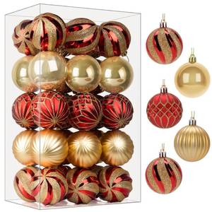 lot 6363 image: SHareconn 30ct 2.36 Inch Christmas Tree Balls Ornaments, Colored Shatterproof Plastic Decorative Baubles Decorations for Xmas Tree Decor Holiday Party Wedding Decoration (Red & Gold, 60mm)