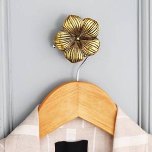 lot 6381 image: Indian Shelf 3 Pieces Boho Flower Decorative Wall Hooks Gold Floral Vintage Coat Hooks for Hanging Things, Towels, Purse, Bags, Backpack