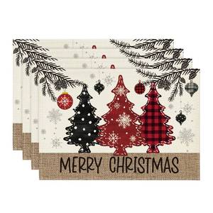 lot 6388 image: Artoid Mode Red Pine Trees Balls Merry Christmas Placemats Set of 4, 12x18 Inch Winter Xmas Table Mats for Party Kitchen Dining Decoration