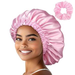 lot 6391 image: Allmoon Adjustable Silk Bonnet for Sleeping Women,Satin Bonnet with Elastic Band,Hair Bonnet,Silk Hair Wrap,Sleep Bonnet,Hair Cap,Soft Silk Bonnet for Curly Hair(Pink)