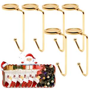 lot 6395 image: 365park Christmas Stocking Holders for Mantle Set of 6,Upgrade Non-Slip Fireplace Stocking Holder,Lightweight Metal Stocking Hangers for Mantle,Stocking Hooks for Christmas Party Decoration (Gold)