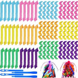 lot 6412 image: Yilloog 60 Spiral Curlers Styling Kit 2 Heatless Wave Styles, Silicone Curlers with Hooks and Bags for Long, Medium or Short Hair (17.7 Inch), No Heat Required