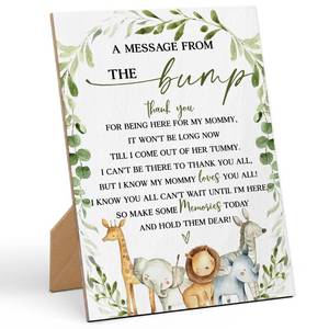lot 6417 image: Baby Shower Games a Message from The Bump Baby Shower Game Sign-8�11 Inches, Jungle Safari Animal Wooden Game Sign, Gender Neutral Tabletop Decor for Gender Reveal Party, Baby Shower Decoration-LA21