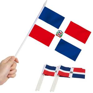 lot 6420 image: Anley Dominican Mini Flag 12 Pack - Hand Held Small Miniature Dominican Flags on Stick - Fade Resistant & Vivid Colors - 5x8 Inch with Solid Pole & Spear Top