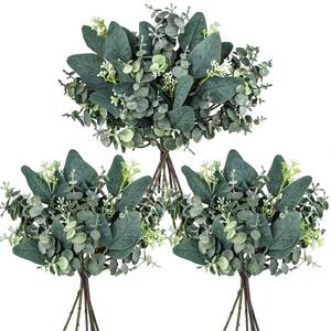 lot 6435 image: Winlyn 20 Pcs Mixed Artificial Oval Eucalyptus Leaves Bulk with White Seeds Stems and Spray for Vase Floral Wreath Bouquets Wedding Greenery Decoration