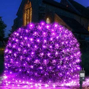 lot 6447 image: WBao Halloween Net Lights, 200LED 8.4ft x 5.2ft Purple Halloween Lights with 8 Modes, Timer, Connectable, Waterproof & Sturdy Dark Green Wire for Lawn, Bushes, Trees, Outdoor Halloween Decorations