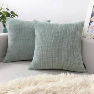 lot 6448 image: Booque Valley Decorative Throw Pillow Covers, Modern Texture Thick Chenille Cushion Covers for Bed Sofa, Hand Made Chunky Wave Accent Square Daily Pillowcases, 2 Pack(18 x 18 inch, Seafoam)