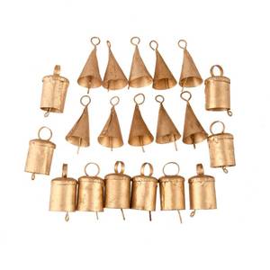 lot 6449 image: KRATI EXPORTS Barn Bells in Small Sizes- 20 Distinctive Golden Rustic Bells - Full of Beautiful Rough Hewn Variations - Perfect for Home Decor Christmas Jingle Bells