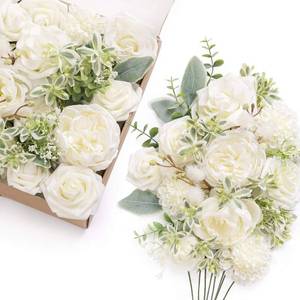 lot 6452 image: Lings Moment White Flowers Artificial, Ivory Fake Flowers and Greenery Combo for DIY Wedding Bridal Bouquet, Corsage, Boutonniere, Centerpieces, Floral Arrangement Decor, etc.