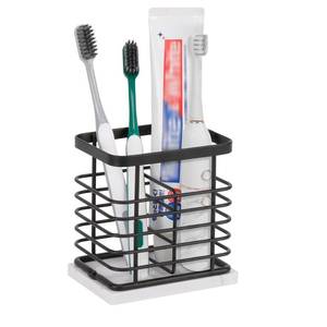 lot 6455 image: HarJue Toothbrush Holder, Luxurious Metal Toothbrush Toothpaste Holder for Bathroom, Multi-Slots Openwork Design, Bathroom Accessory for Storage and Organizer (Marble Base-2 Slots, Black)